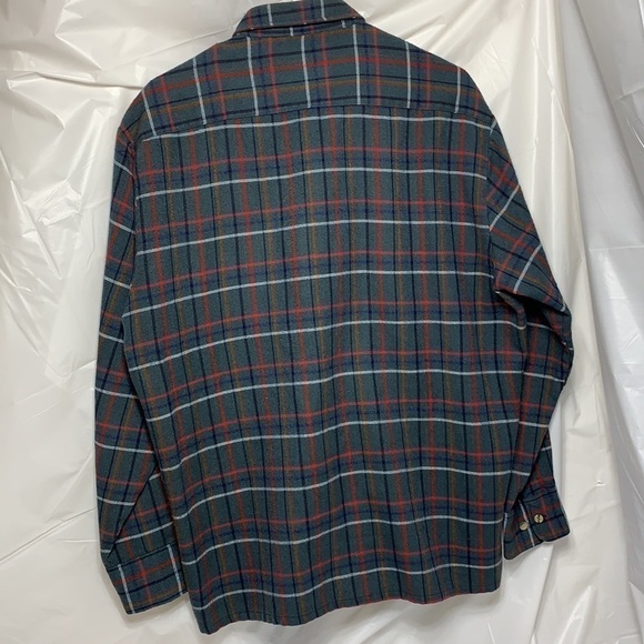 Men’s backpacker green/blue red white plaid button down flannel shirt size L - Picture 3 of 4
